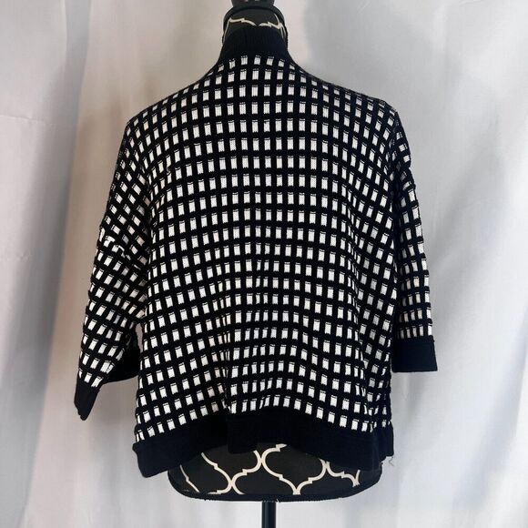 Worthington Black & White Checkered Knit Open Front Cardigan Sweater Size XL - Picture 3 of 8